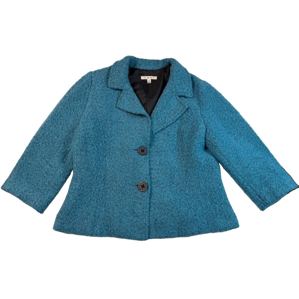 Vintage Y2K CAbi Style 186 Women's 14 Teal Boucle Wool Cropped Jacket Coat